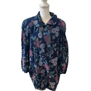 Vintage 80s Swinger Blue Floral Corduroy Jacket and Pants Coordinates Set